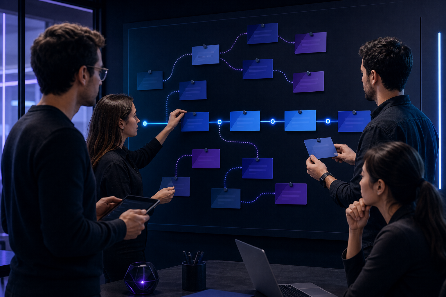 Equipo SEO revisando una matriz de sustitución de oportunidades de linkbuilding