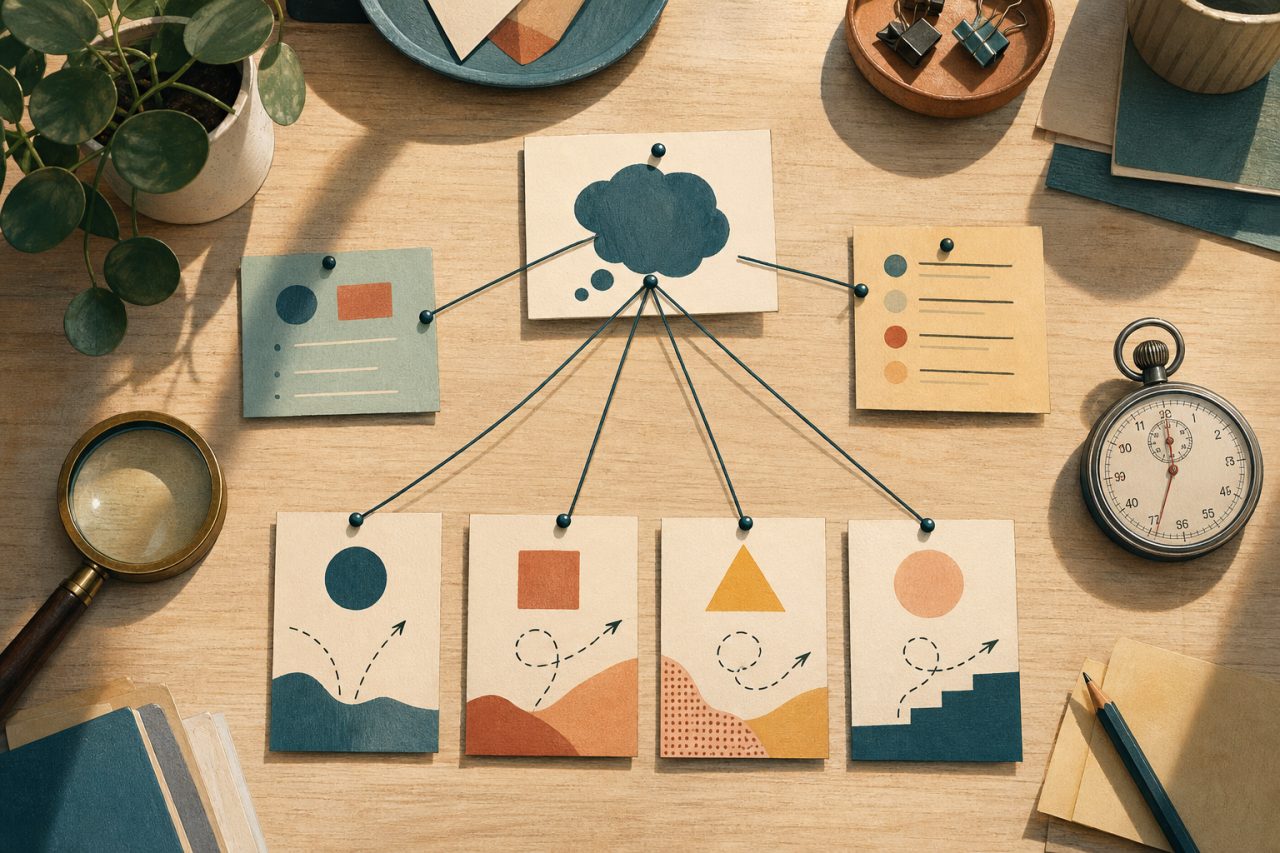 Taccuino di pianificazione con una matrice di ipotesi, criteri e decisioni per un pilota di link building