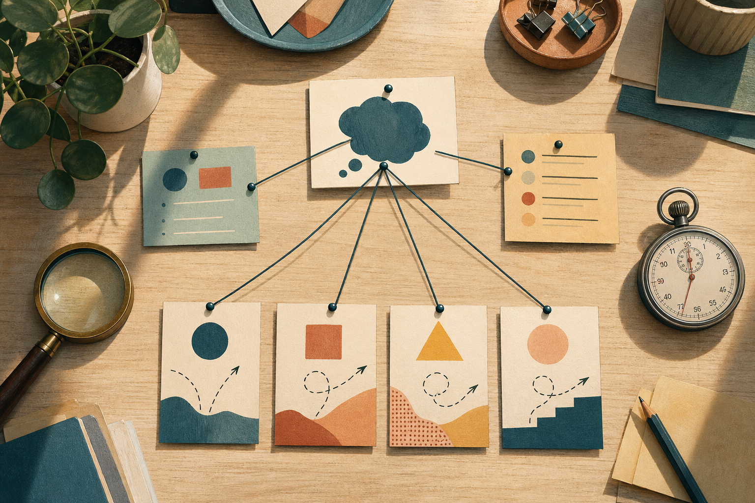 Cuaderno de planificación con una matriz de hipótesis, criterios y decisiones para un piloto de linkbuilding
