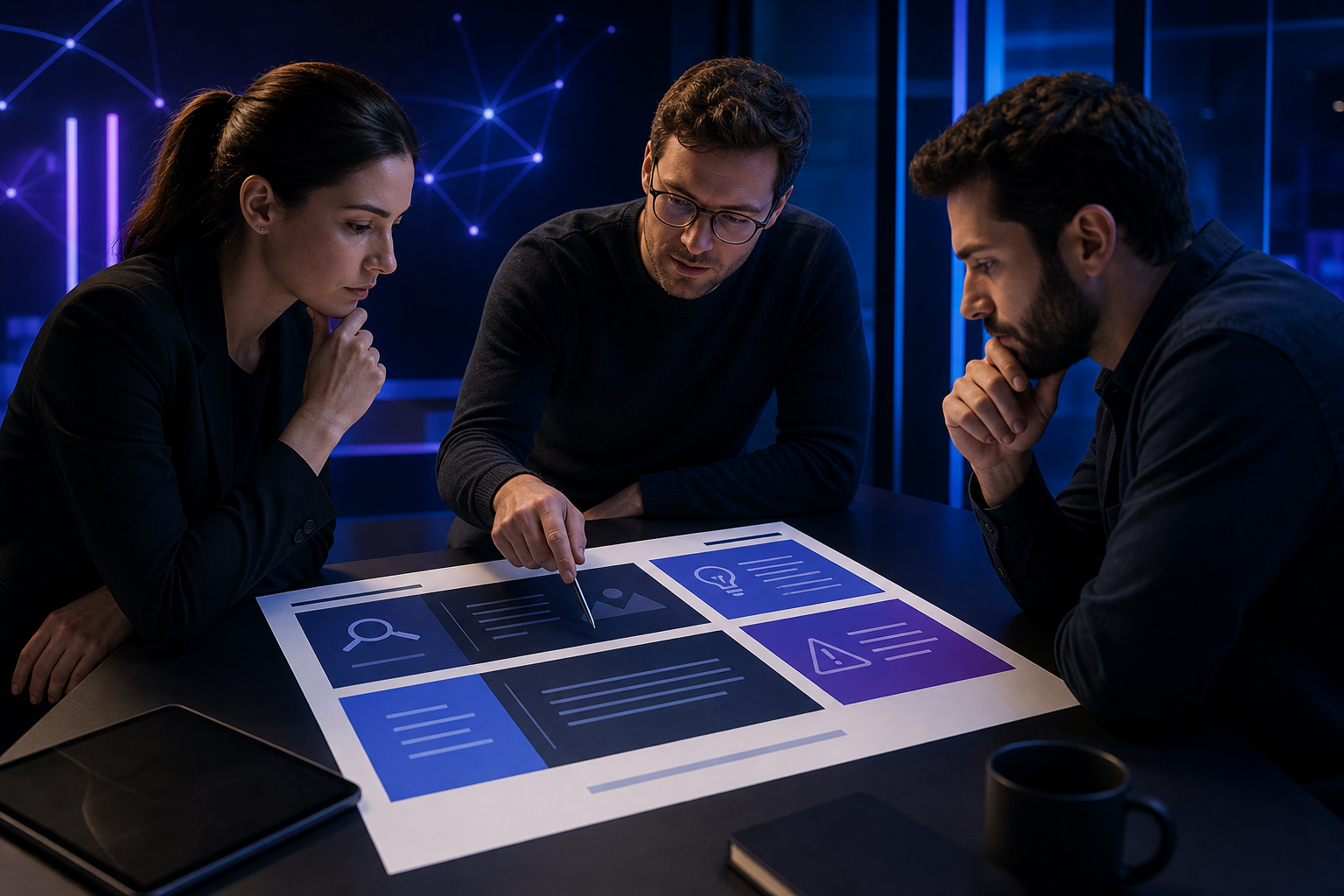 Equipo SEO revisando un expediente de oportunidad de linkbuilding con criterios, evidencias y decisión final