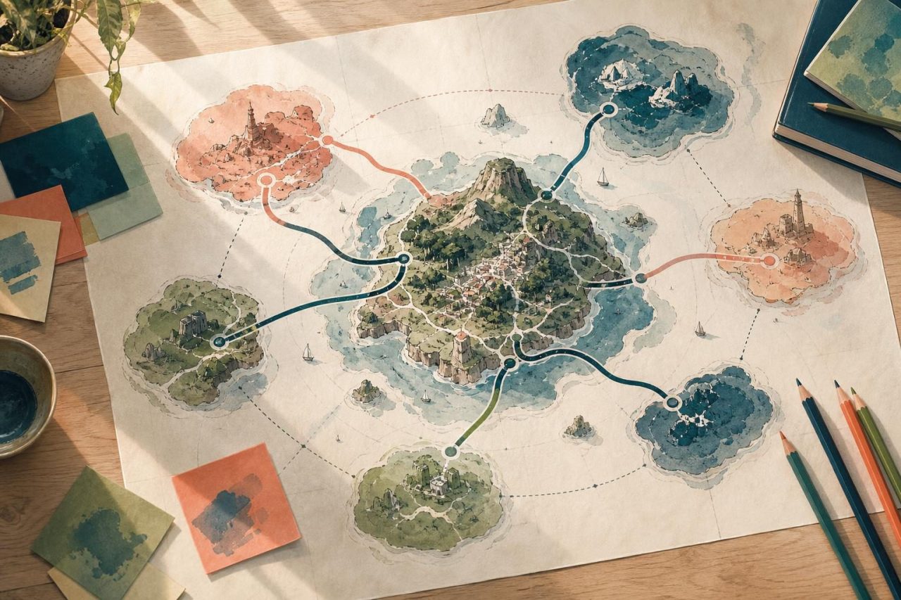 Visual map of connections between topics, audiences, content, and destination pages