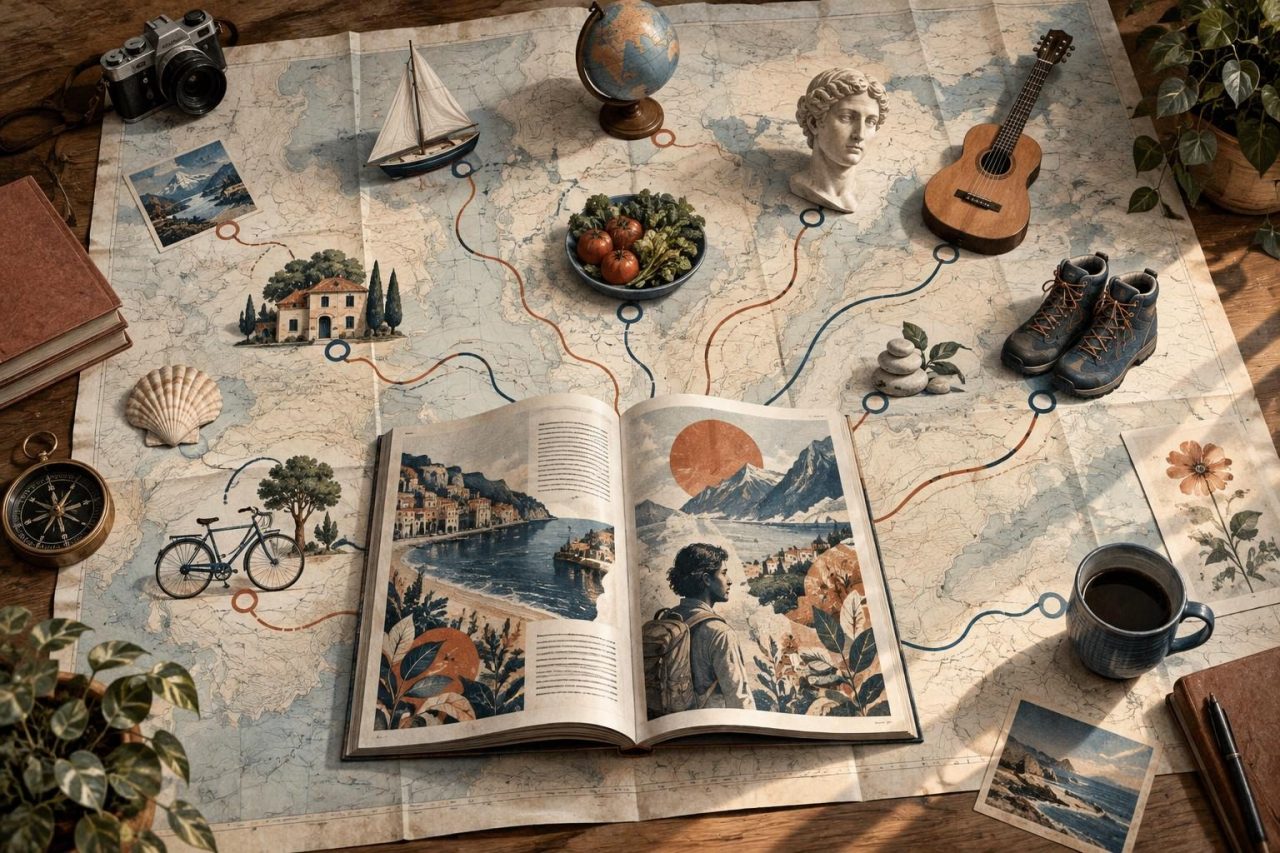Editorial illustration of a reading map connecting a publication with different audience profiles
